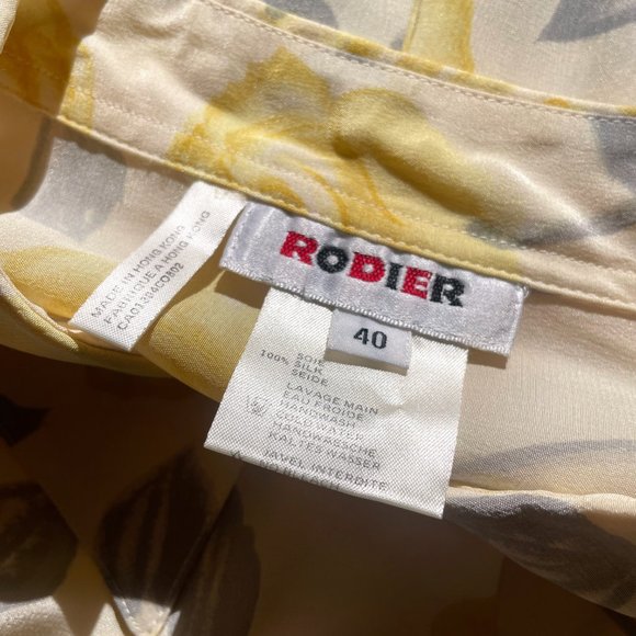 Vintage RODIER Paris Long Button-Up Yellow Rose Floral Silk Blouse sz 40 10 - Picture 11 of 12